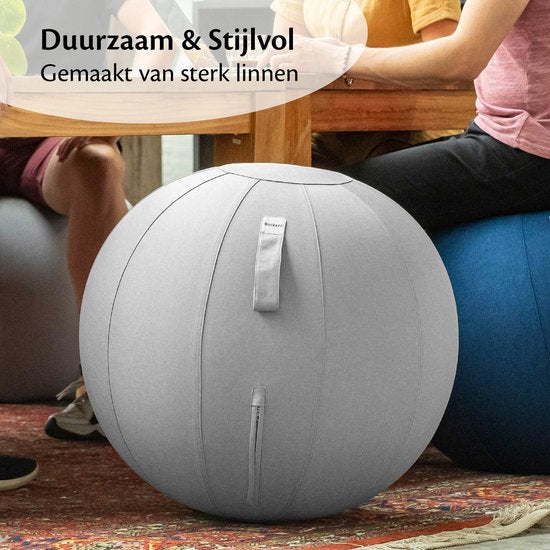 Bckz Zitbal Kantoor en Thuis 55 CM - Luxe Yoga Bal - Zitballen met Hoes - Ergonomische Bureaustoel Bal - Linnen Lichtgrijs