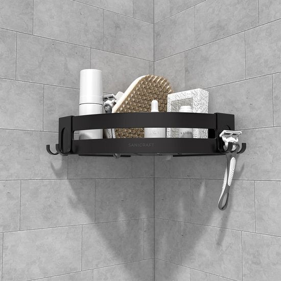 Sanicraft® - Doucherek - Doucherek zonder Boren - Geschikt voor elk type Muur - Doucherek Hangend - Doucherek Zwart - Doucherekje - Doucheplank - Roestvrij - 2 Stuks