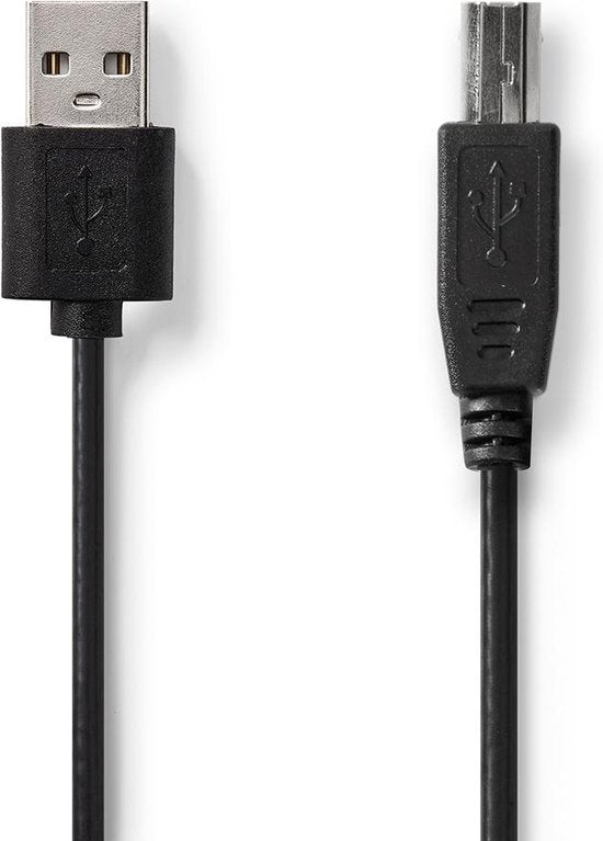 USB-Kabel - USB 2.0 - USB-A Male - USB-B Male - 7.5 W - 480 Mbps - Vernikkeld - 1.00 m - Rond - PVC - Zwart - Label