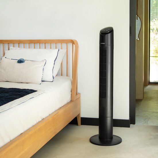 VONROC Luxe Ventilator - Torenventilator – hoogte 110 cm – Incl. afstandsbediening - 3 snelheden – zwenkfunctie - 15 uurs timer - zwart