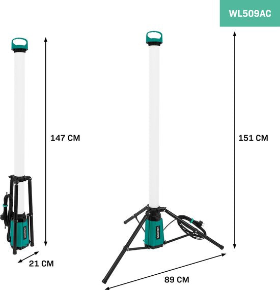 VONROC PRO Bouwlamp 360° - LED - 76W - met driepoot/statief - Zeer krachtig: 11.500 lumen - hoogte: 151 cm - 5 meter kabel