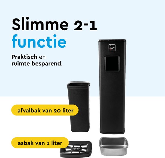 BRASQ Staande Asbak Zwart - Buiten Asbak met 20 Liter Afvalbak - Rookpaal - Prullenbak met Asbak