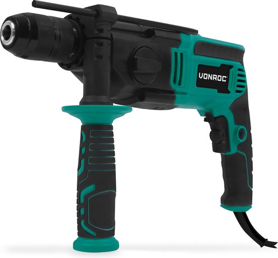 VONROC PRO Klopboormachine 1100W - Ø13mm - 2 versnellingen – metalen snelspanboorkop – 3m rubberen kabel - Incl. diepte aanslag en extra handgreep