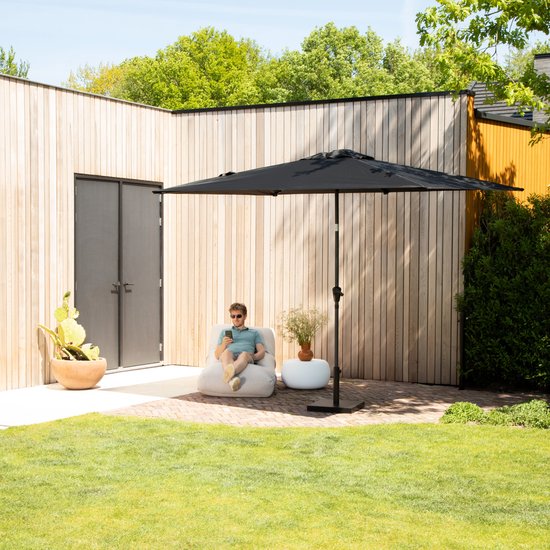 VONROC Premium Parasol Rapallo 200x300cm – Duurzame parasol - Kantelbaar – UV werend doek - Antraciet/Zwart – Incl. beschermhoes