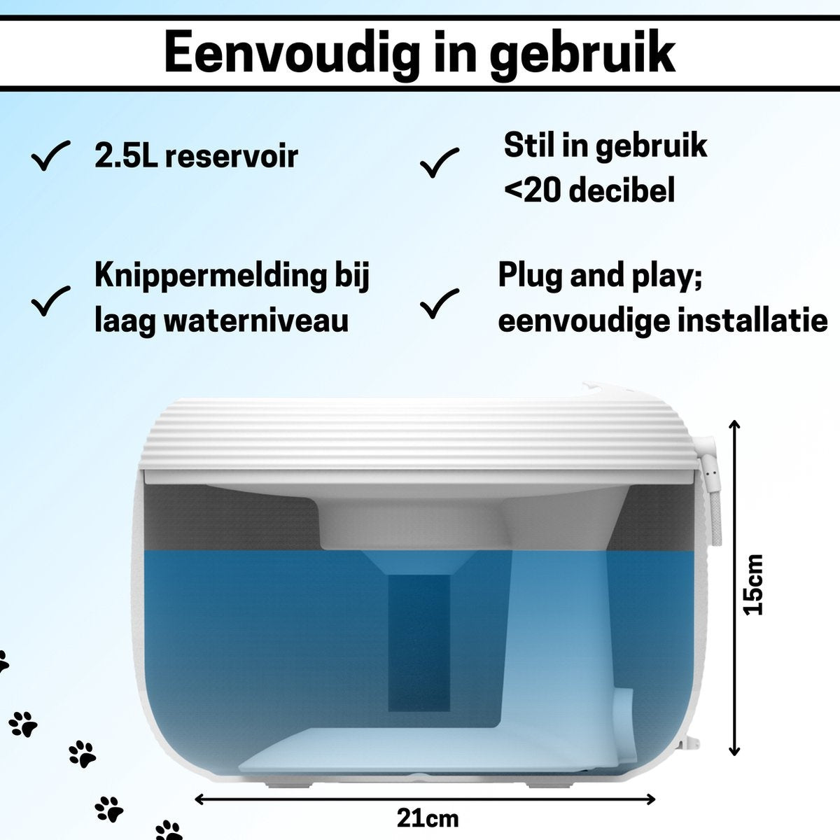 BOME Drinkfontein voor Katten en Honden - 2.5 Liter - Automatische Spoeling - Inclusief 2 Filters