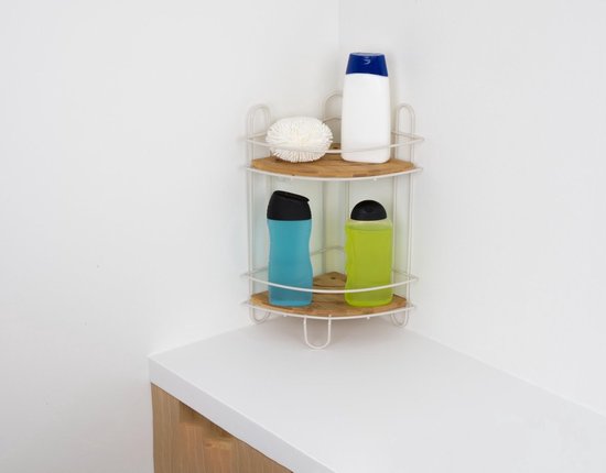 Bath& Shower Badkamer Hoekrek - 36 x 20 x 20 cm - Metaal en Bamboe - 2 Legplanken