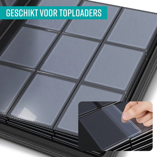 NAPI Toploader Pro Binder voor 288 Kaarten - Premium Verzamelmap Toploaders met Ritssluiting - Trading Cards Map - 9 Pocket - Kunstleer - Zwart