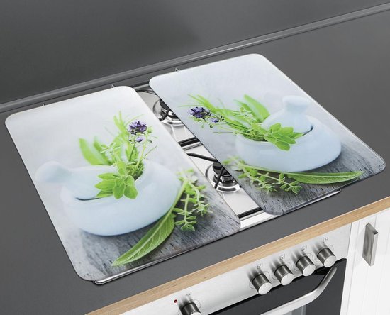 Wenko Afdekplaten voor kookplaat - Herb Garden - 52 X 30 Cm - Glas - Wit 2-delig