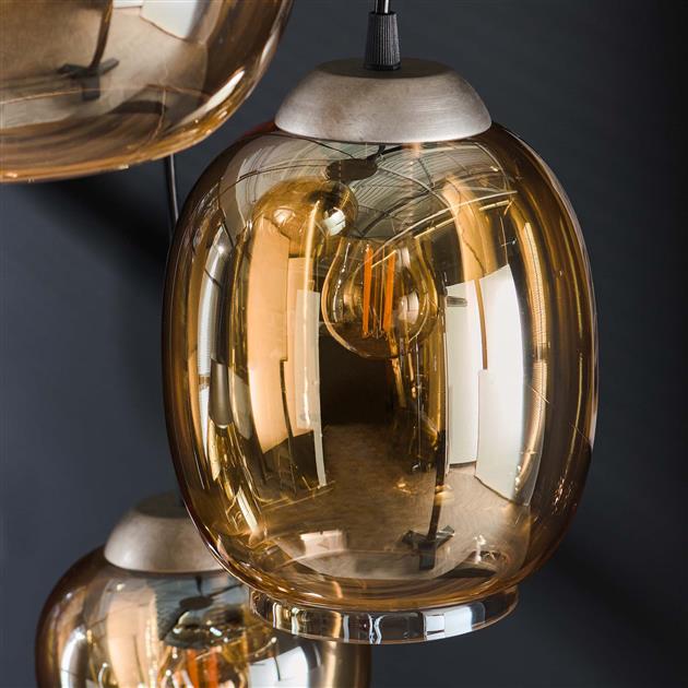 Bemade Furniture Hanglamp 5L getrapt mix / Amberkleurig glas
