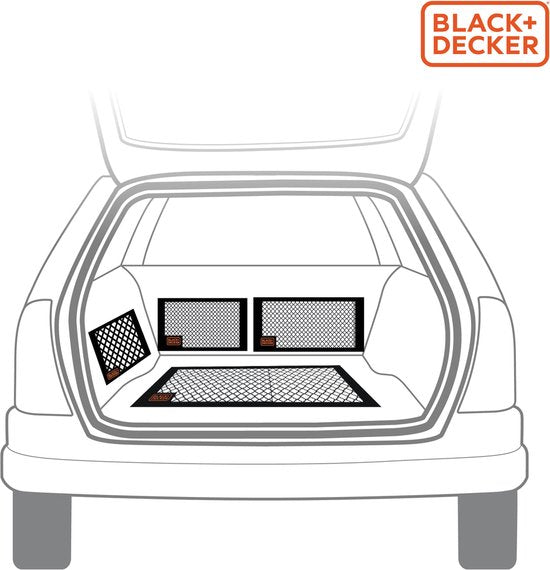 BLACK+DECKER Bagagenet Auto 4 Stuks - Opberging - 4 Verschillende Afmetingen - Zwart