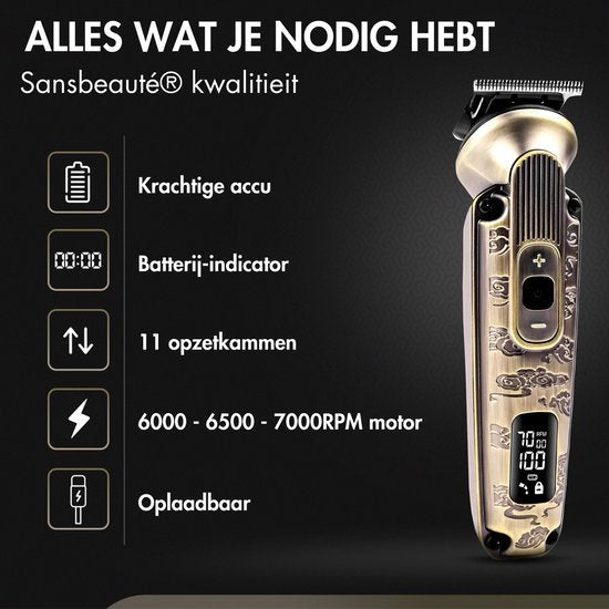 9-in-1 Baardtrimmer Mannen - Sansbeauté® Trimmer voor Baard en Lichaam - Incl. 9 opzetstukken - Bodygroomer Mannen - Bodytrimmer Heren - Haar trimmer - Tondeuse - 0.5-15MM - Neus en Oor - Trimapparaat - Baard Machine - Multigroomer
