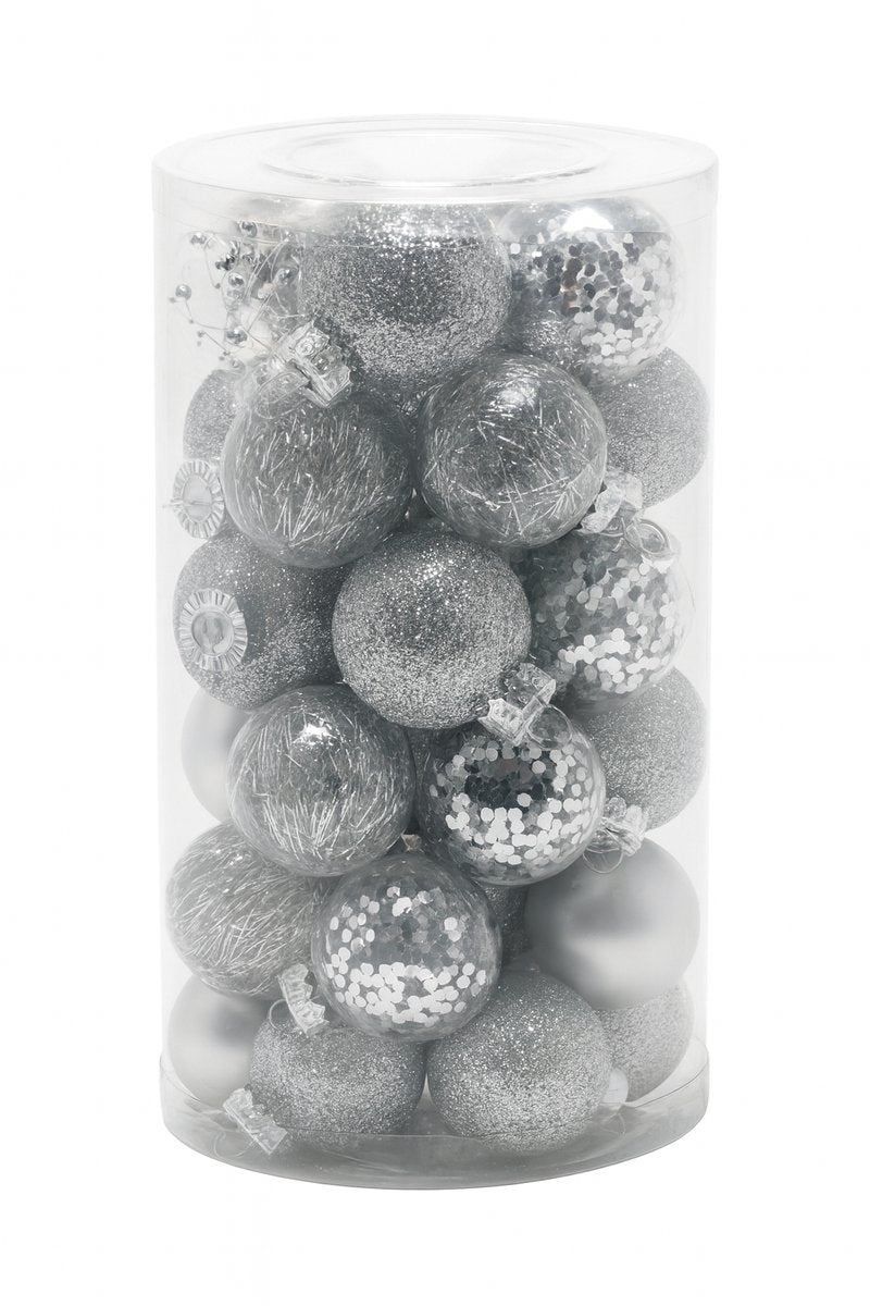 Kerstballenset 50 stuks zilver Ø 5 cm – Stijlvolle en duurzame kerstdecoratie