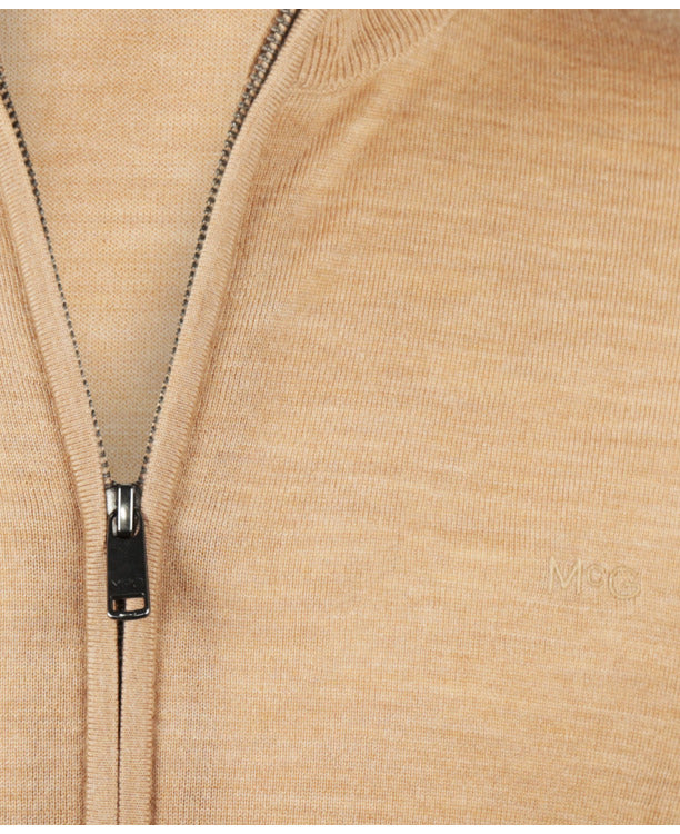 McGregor Fine Merino Zip Thru Cardigan - 100% Extra Fine Merinowol - Heren - Camel - Maat S