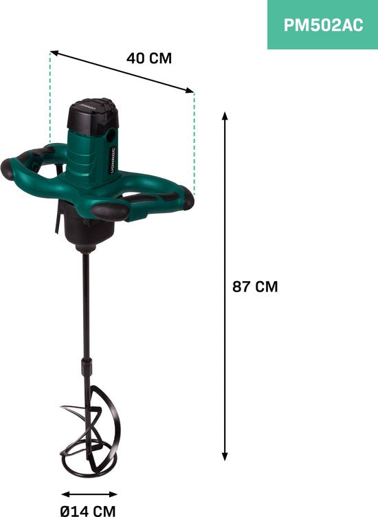 VONROC Verf / cementmixer – 1800W – 2 snelheden – 3m rubberen kabel – Incl. roerstaaf 140x600MM