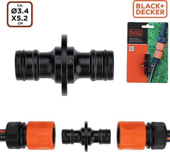 BLACK+DECKER Tussenstuk Tuinslang - ⌀ 3.2 x 5.2 CM - Verbind 2 Slangen - Zwart