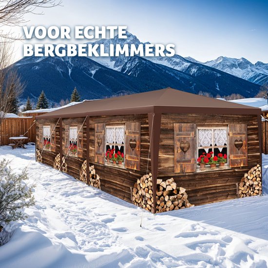 tectake® Tuin- of festivalpaviljoen - Feesttent - Almhut-design - Met 6 zijpanelen - Eenvoudig op te zetten partytent voor terras - Evenemententent - 3x9 m