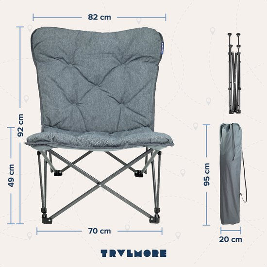 TRVLMORE Campingstoel - Opvouwbaar - Incl. Draagtas - Kampeerstoel - Vlinderstoel - 136 kg draagvermogen - Grijs