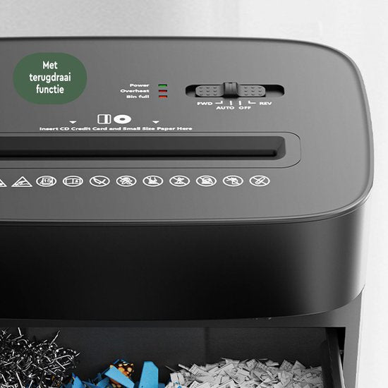 BRASQ Papierversnipperaar met Opvangbak Zwart - 20 Liter Papiervernietiger voor thuis en kantoor - Creditcard Vernietiger - P4 - 15 vel microsnippers 4 x 38 mm