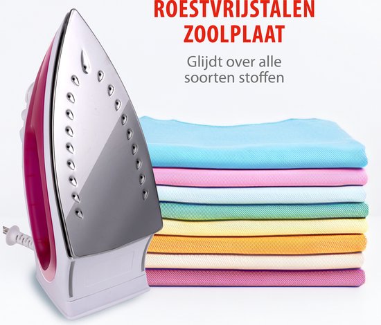 alpina Stoomstrijkijzer - 2000 Watt - Traploze Temperatuur - Stoomboost - Sproeifunctie - RVS Zool - Roze