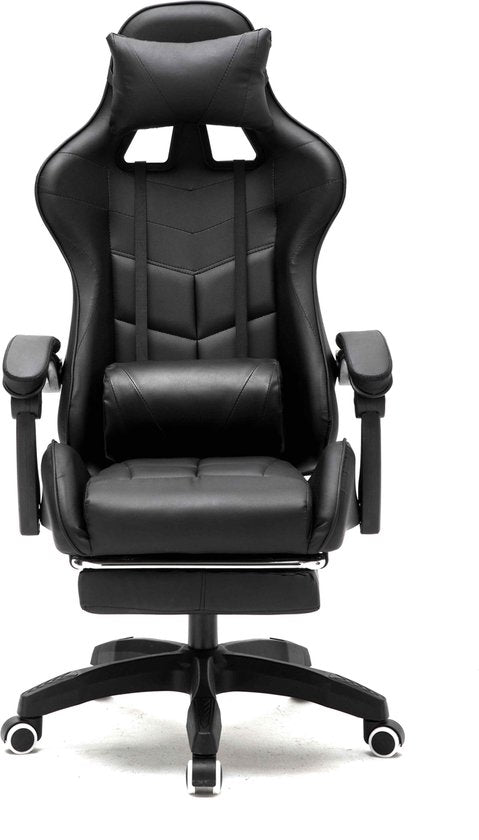 VDD Gaming - Game stoel - Gaming - Bureaustoel - Met Nekkussen & Verstelbaar Rugkussen - Met Voetsteun -Silicone Game Stoel - Draaistoel - Zwart