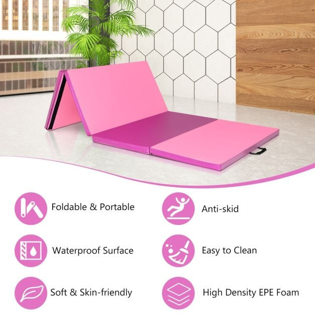 240 x 120 x 5cm Gymnastiek Mat Opvouwbare Oefenmat met Handvat Afneembare PU Lederen Hoes Lichtgewicht Tumbling Mat