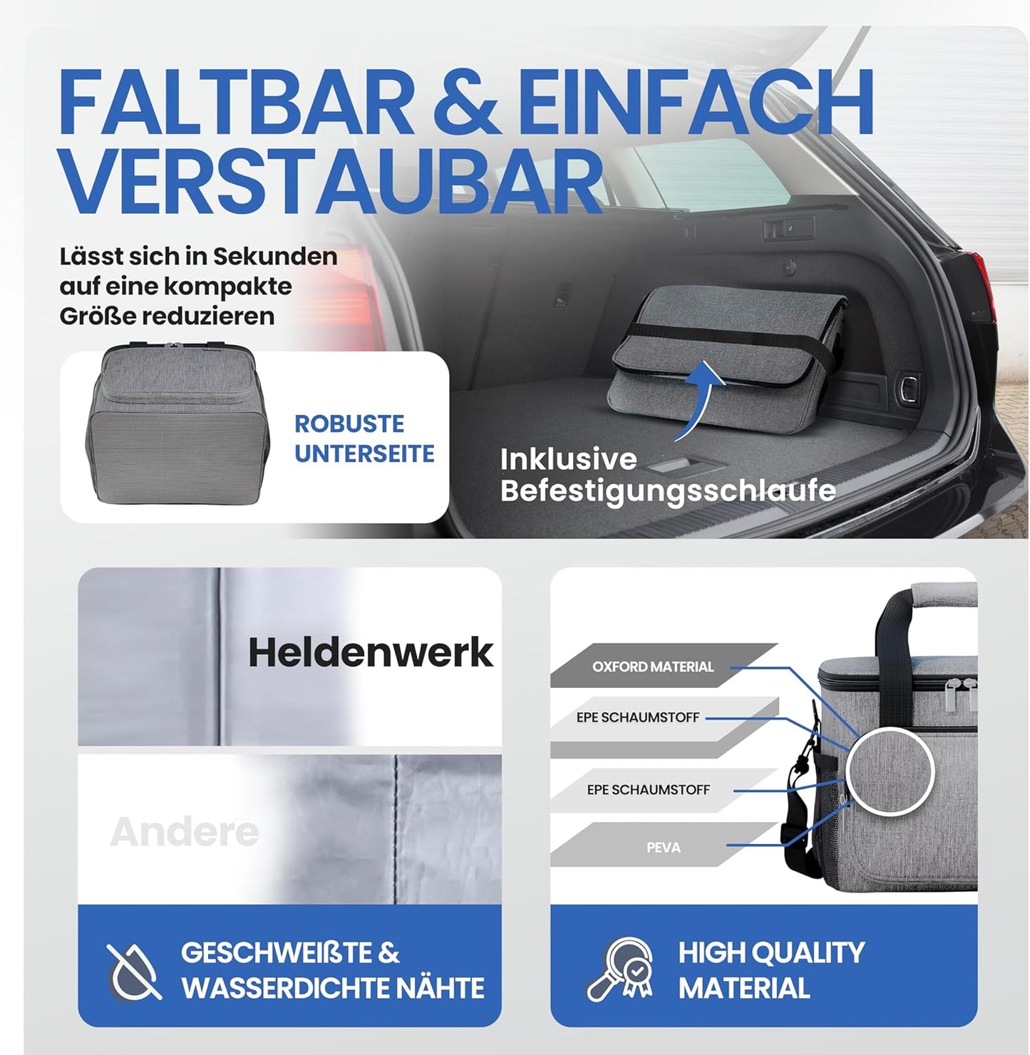 HELDENWERK Grote koeltas, opvouwbaar, geïsoleerde koelbox, thermotas, lekvrij en waterdicht, picknicklunchtas, ontbijttas, thermotas, isoleertas - 30 L