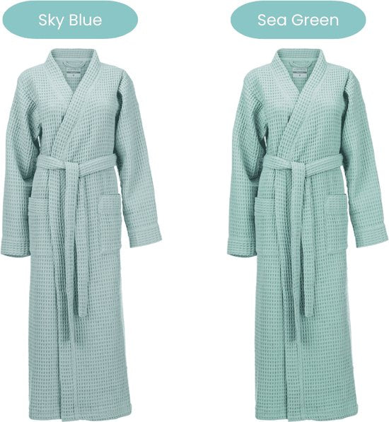 Heckettlane Badjas Wafel - Kamerjas voor Dames en Heren - L - Ochtendjas van Katoen - Geschikt voor de Sauna - Groen