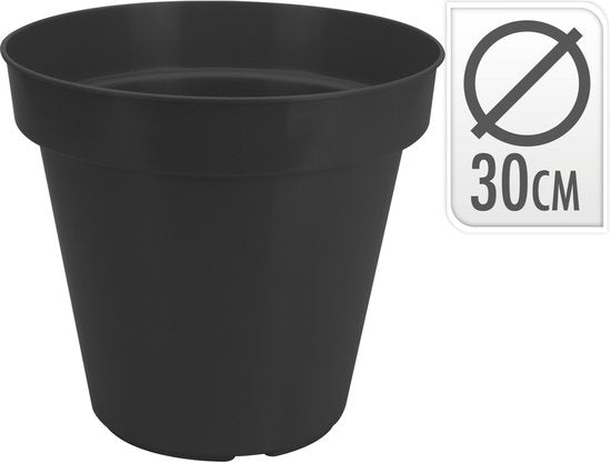 Pro Garden Bloempot - zwart - rond - D30 cm - kunststof - plantenpot - tuin buiten