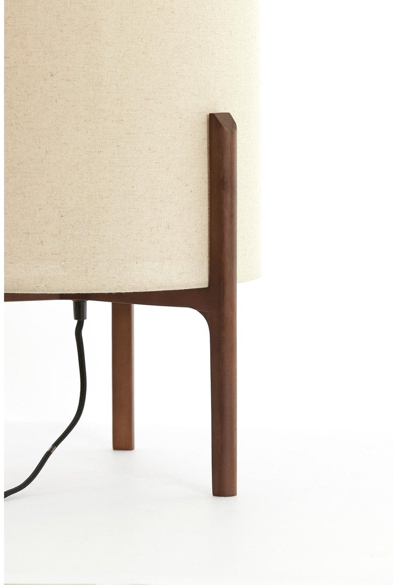 Light & Living Tafellamp Litto - Donkerbruin Hout - Crèmekleurige Stoffen Lampenkap Ø35cm