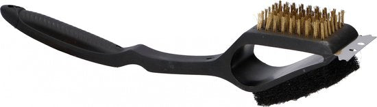 BBQ collectie Barbecue Reinigingsborstel - 3 in 1 - Staalborstel - Schuurspons - Schraper - 38 cm - Zwart