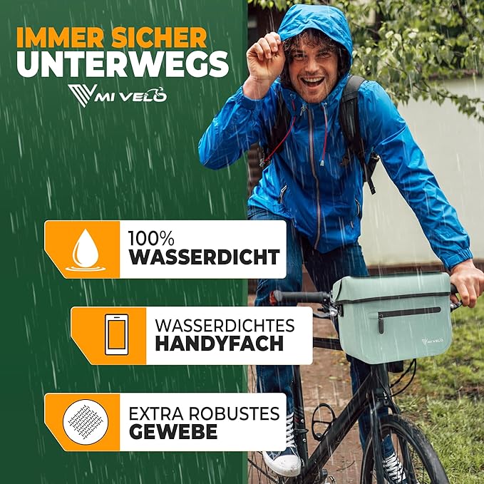 MIVELO - Stuurstas Klickfix Compatibel - 100% Waterdicht & Afneembaar Telefoonvak - Polyester - Mint