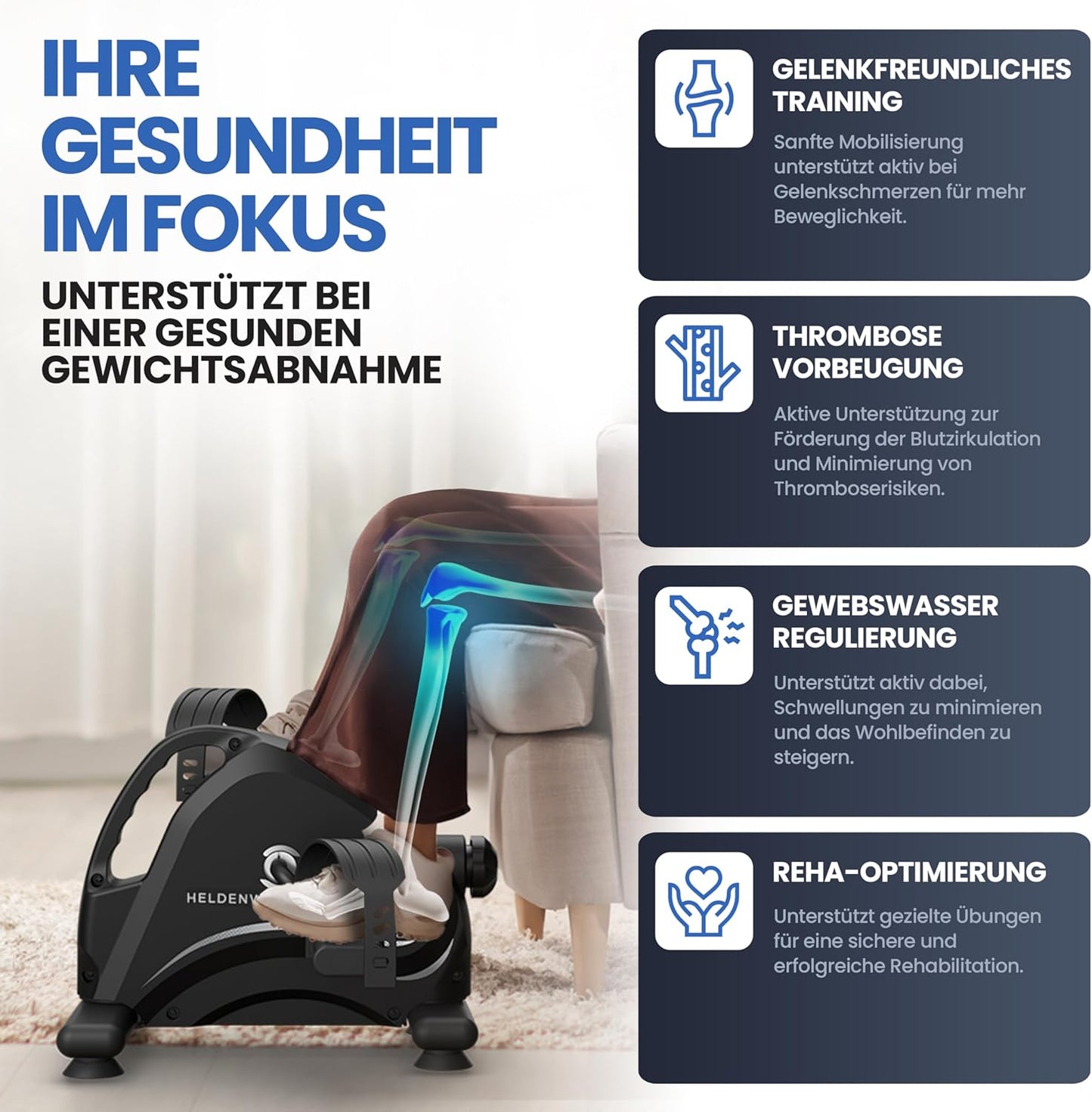 Heldenwerk Stoelfiets - Pedaaltrainer - Compact - 44x40x30cm - Zwart - Incl. Antislip mat & Calorie teller