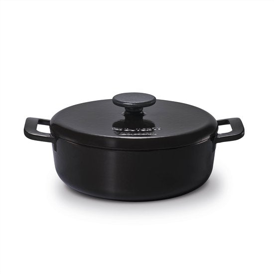 Brabantia The Dutch Oven XL Braadpan / Stoofpan 28cm - Hoge kwaliteit Gietijzer - 100% PFAS Vrij – Dubbele anti-aanbaklaag – RETRO - Inductie geschikt – Night Blue