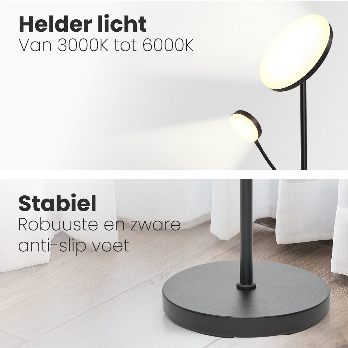Auronic Vloerlamp - Industriële Stijl - Dimbaar en Kantelbaar - Inclusief Afstandsbediening - Zwart