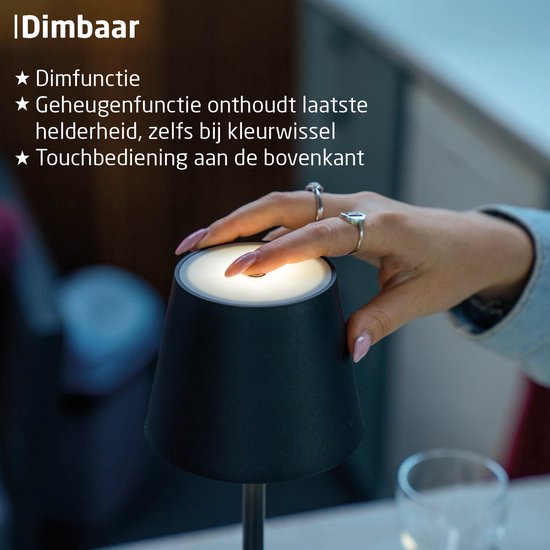 BREND BR-2228 Draadloze Tafellamp voor Binnen en Buiten – Decoratieve en Dimbare Lamp – Oplaadbare Verlichting met 3 Lichtstanden – IP44 – Goud