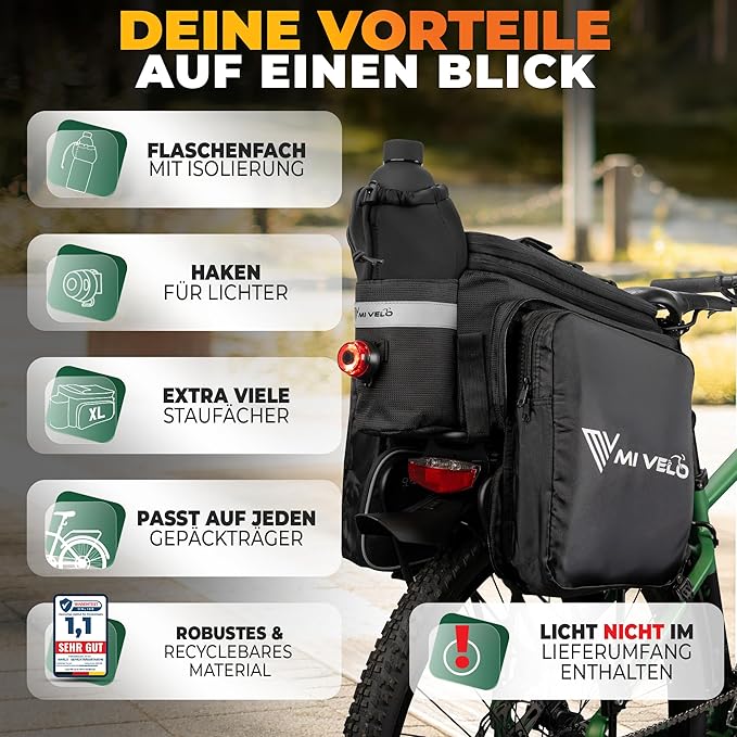MIVELO Fietstas – Waterdicht & Reflecterend – 20 liter – Zwart Reflecterend