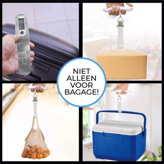 TTD® Kofferweegschaal - Tot 50 kg - Bagageweegschaal - Bagageweger - Hangweegschaal - Digital Luggage Scale - Kofferweger - Reizen met Vliegtuig - kg/g/lbs/oz - Inclusief Batterijen - Wit