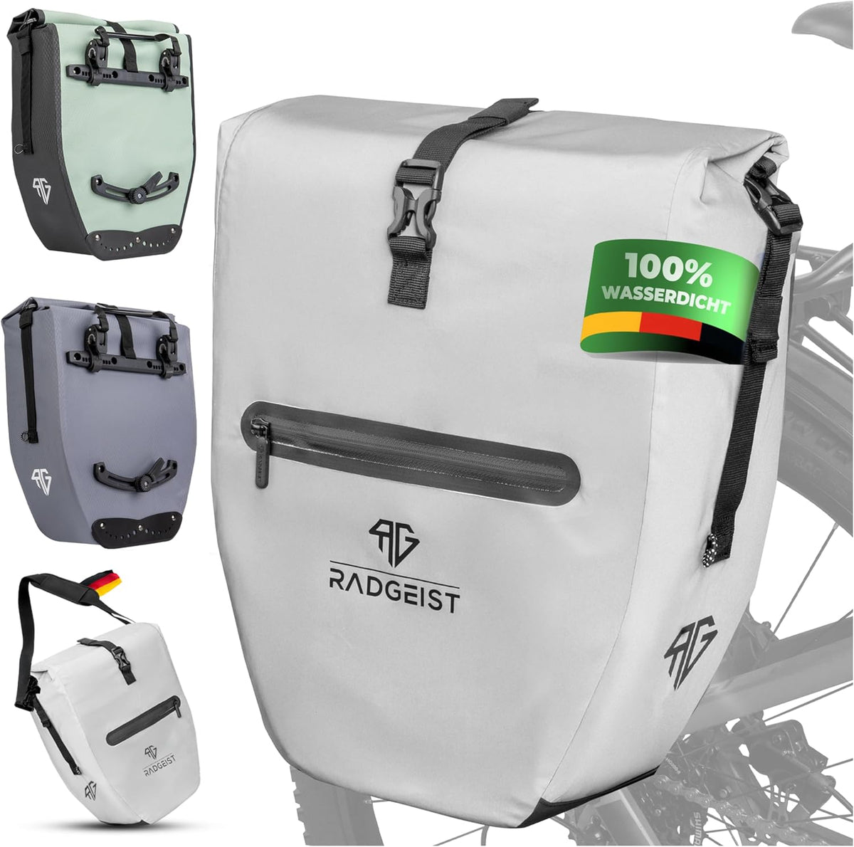 RADGEIST fietstas voor bagagedrager - tas voor fietsbagagedrager - bagagedraagtas waterdichte schoudertas (Reflective 28L, Single)