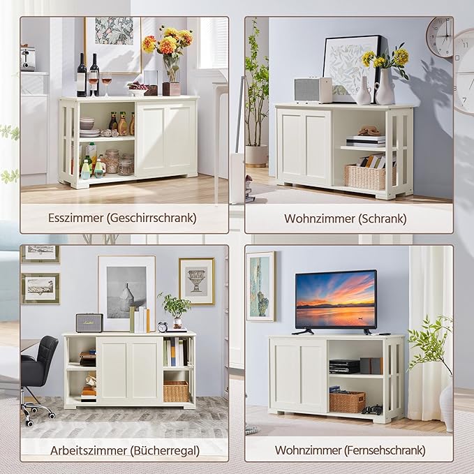 Yaheetech Dressoir - Met Schuifdeuren - Opbergkast - Sideboard - Verstelbare Plank - wit