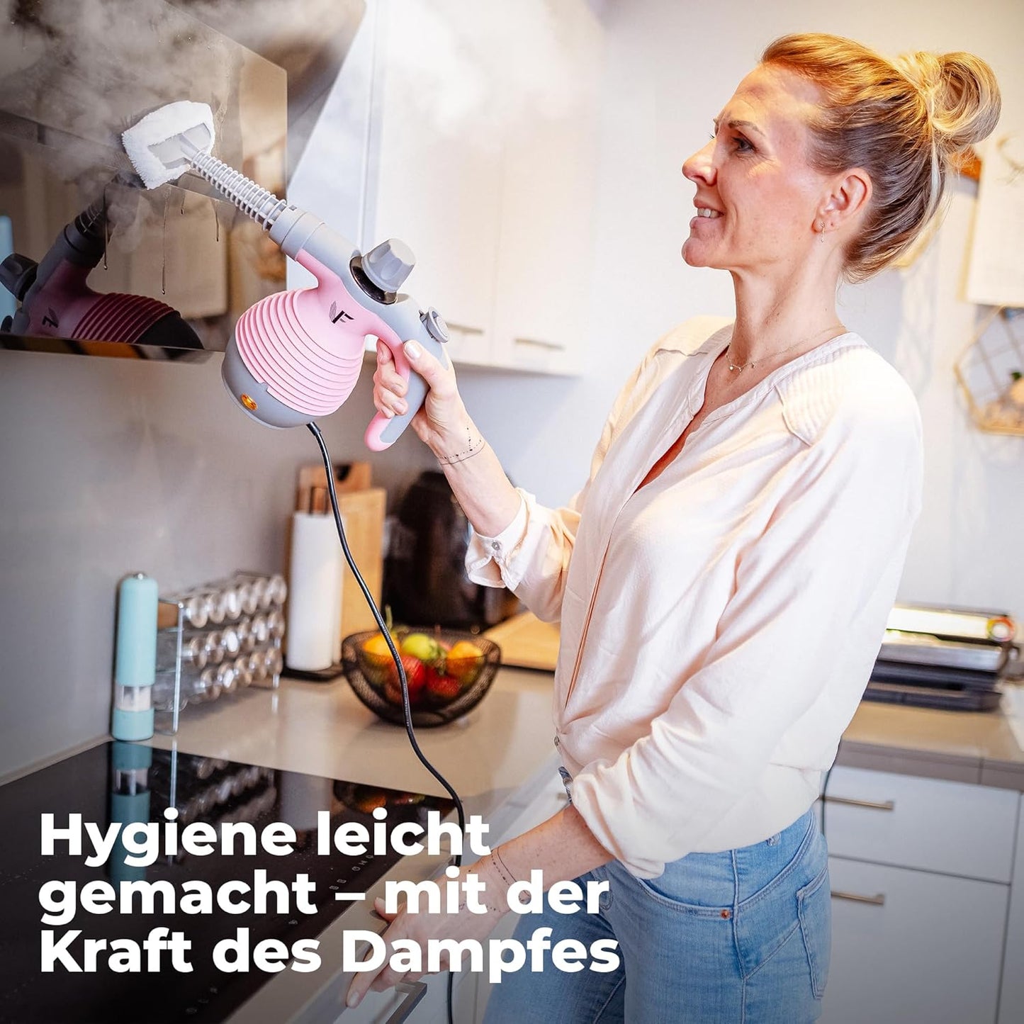 Neighbour's Friend Handdampfreiniger Rosa – Krachtige stoomreiniger met 350ml tank, stoomregulering & accessoires voor huis, ramen, meubels & meer