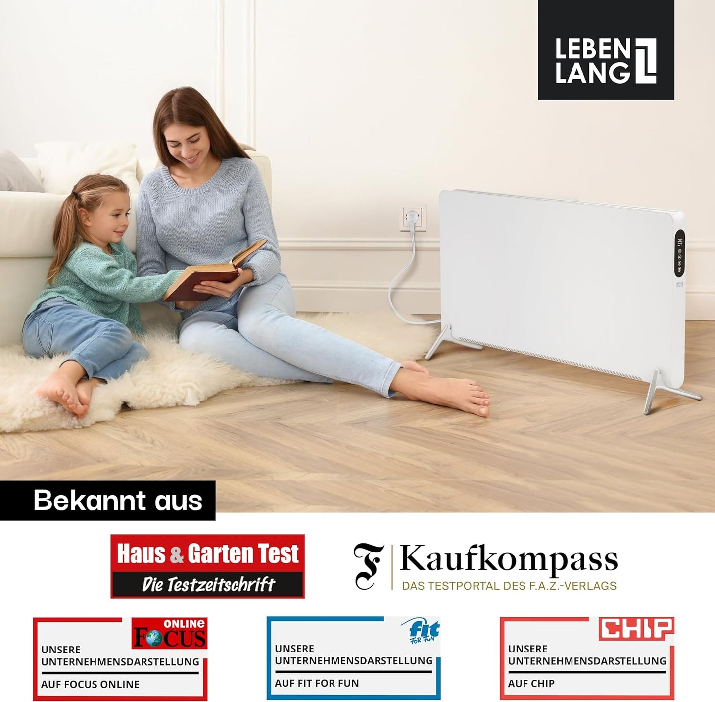 LEBENLANG Elektrische Verwarming - 2000W - Wifi en Appbesturing - Afstandsbedieninig - 88 x 5 x 49 cm - Wit