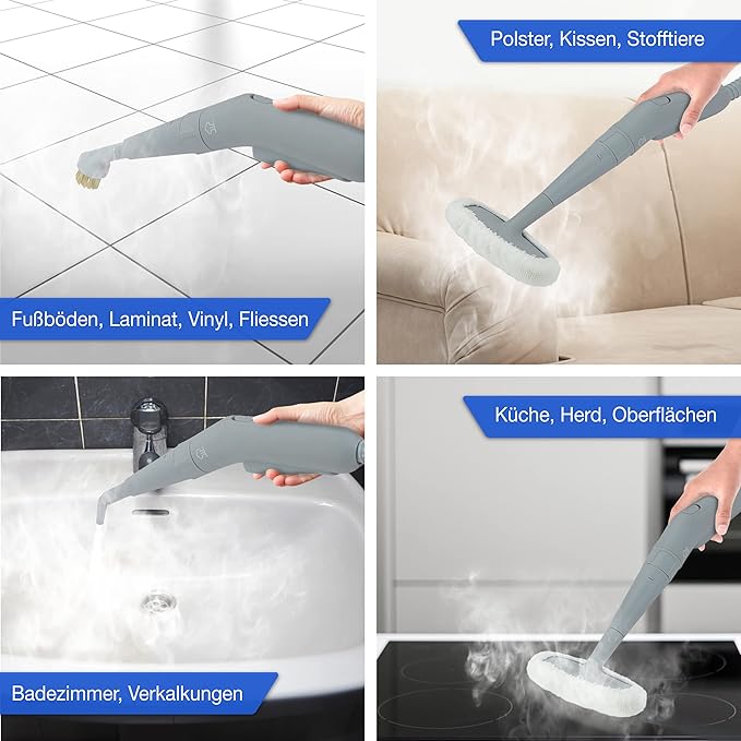 LEBENLANG - Elektrische stoomreiniger - Handapparaat - 3,5 bar en 1000 W - 12 x accessoires- Stoomreiniger voor alles