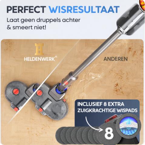 HELDENWERK Dweilopzetstuk voor Dyson V7/V8/V10/V11/V15/Gen5 stofzuiger, Dyson accessoires, dweilopzetstuk, elektrische vloerwisser met watertank, vulreservoir en 8 wasbare mops