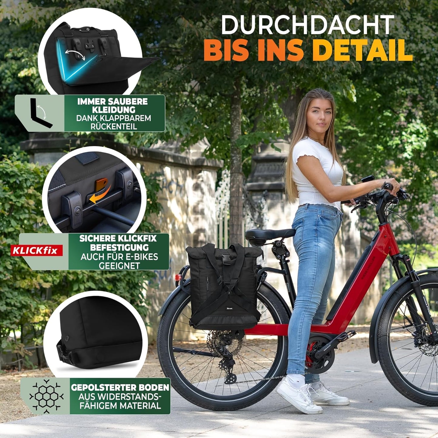 Mivelo Fietsrugzak & Fietstas voor Bagagedrager - 22 Liter - Waterafstotend Polyester - KLICKfix Bevestiging - Zwart