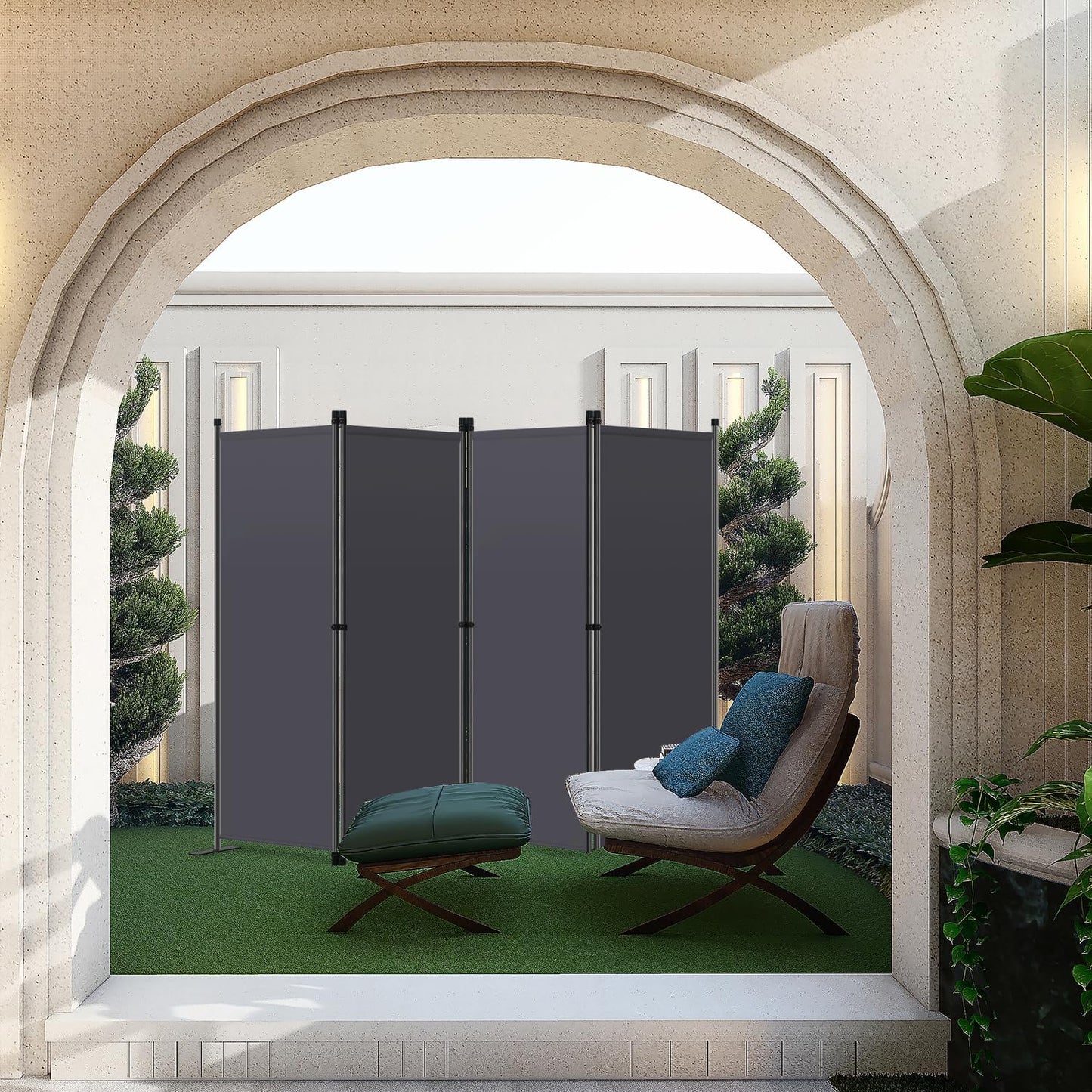 Angel Living Kamerscherm 4-Panelen – Stabiele Roomdivider & Inkijkbescherming van Staal en Polyester, Opvouwbaar – Grijs