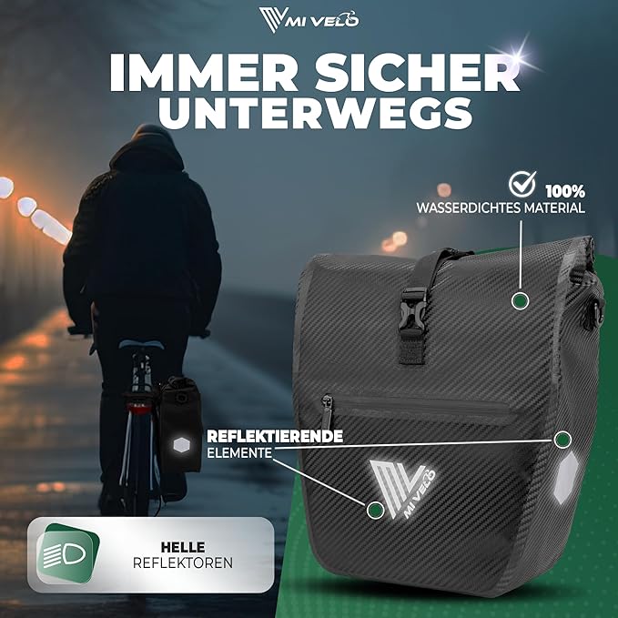 MIVELO Fietstas – Waterdicht & Incl. Schouderband & Laptopvak – 20 liter – Carbon