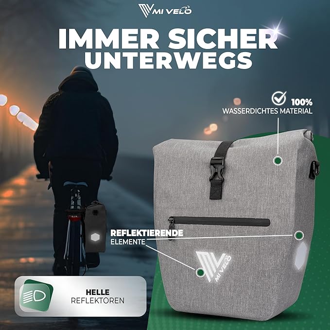 MIVELO Fietstas – Waterdicht & Incl. Schouderband & Laptopvak – 20 liter – Grijs