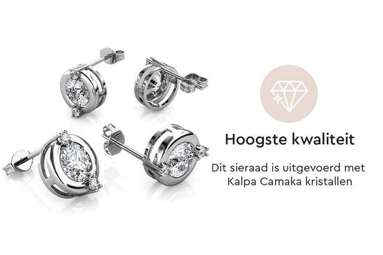 Yolora Dames Oorbellen met Ronde Kalpa Camaka Kristallen - Zilver kleurig - 18K Witgoud Verguld - Moederdag Cadeautje