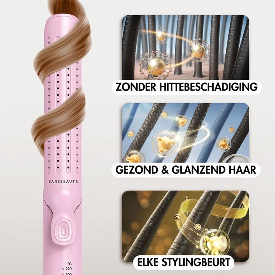 Sansbeauté® 2 in 1 Airflow Stijltang - Krultang - Stijltangen - Hair Straightener - Snel Opgewarmd - 140℃ t/m 220℃ - Stijlen & Krullen - ION technologie