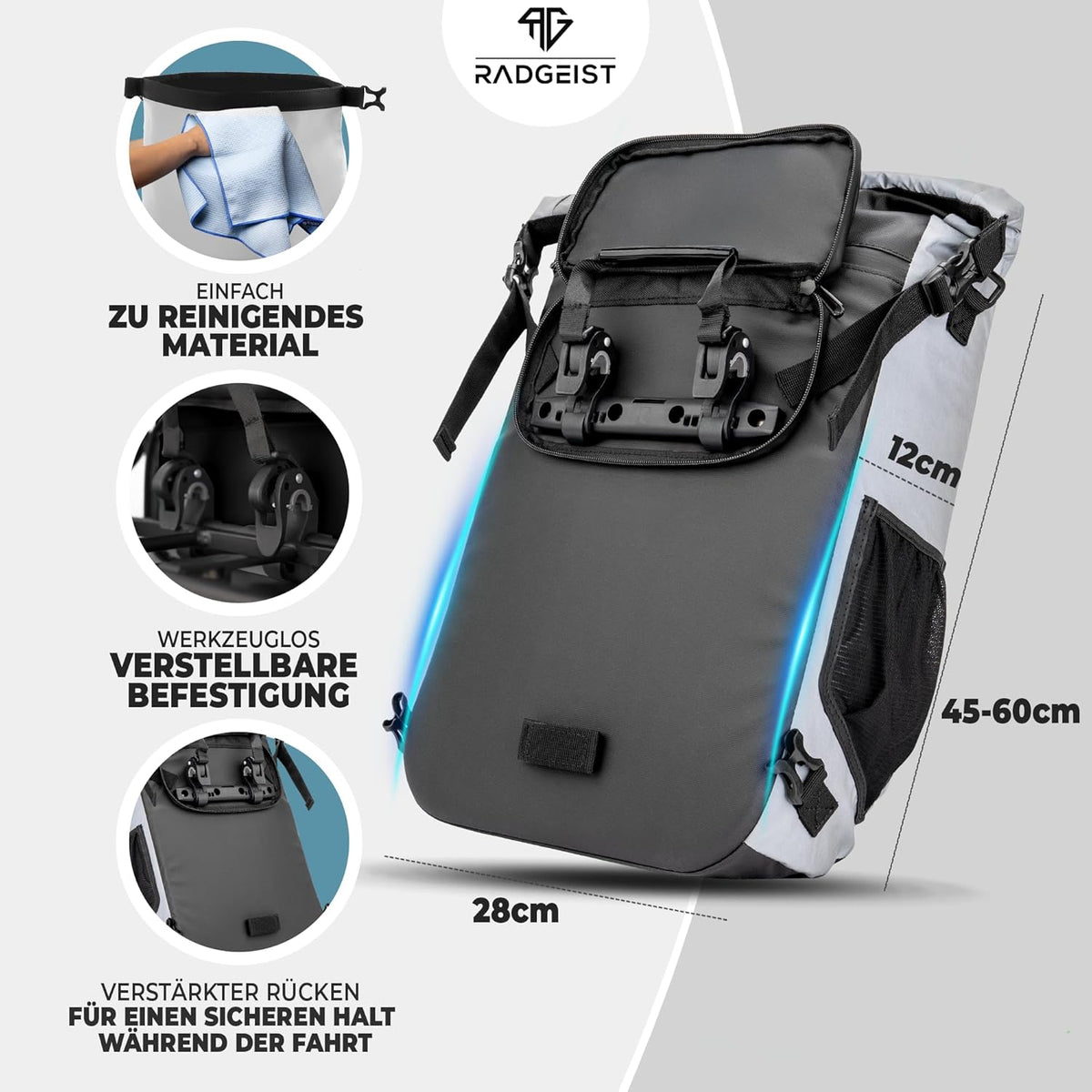RADGEIST fietstas voor bagagedrager I fietstas & rugzak I tas voor fiets 100% waterdicht (reflecterend)